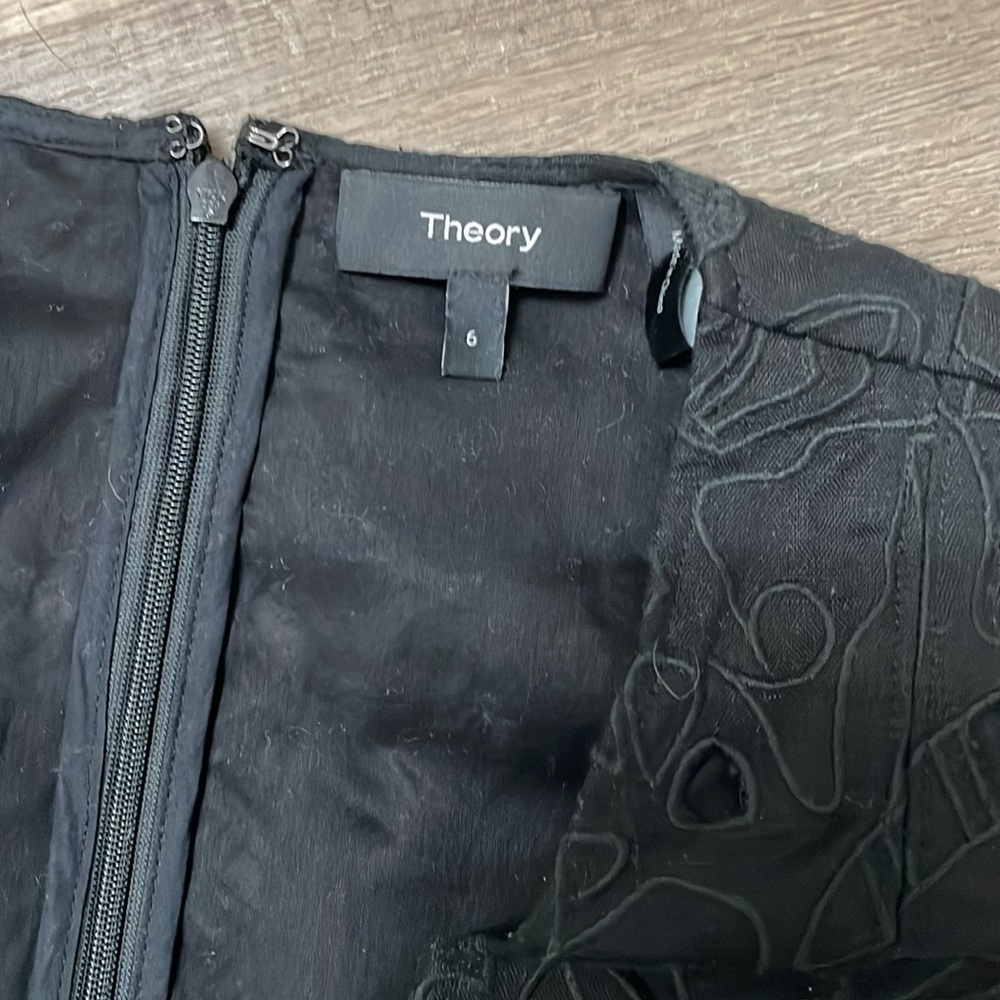 Theory Eyelet Linen Cotton Dress Little Black Summer Dress Size 6 Embroidered - Picture 6 of 14